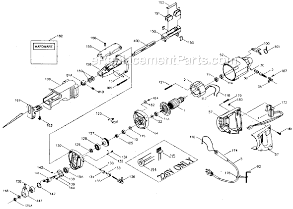 Page A Diagram and Parts List for 637 Type 2 Porter Cable Reciprocating Saw